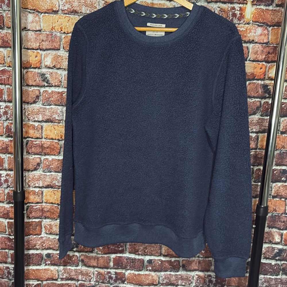 Lucky Brand men’s large shearless fleece pullover sweatshirt sweater blue sherpa